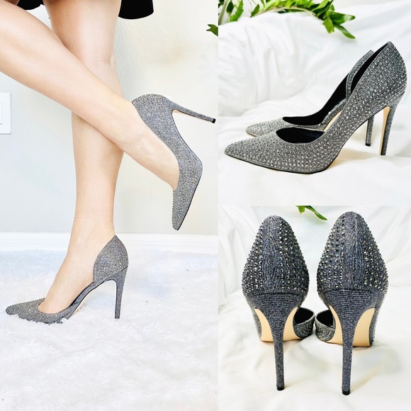 Steve Madden Shoes - STEVE MADDEN Proper Rockstar Gunmetal Gray Silver Rhinestone Heels